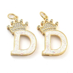 Letter D Латунные микропаве прозрачные подвески с фианитом, без кадмия и без свинца, с синтетическим опалом, реальный 18 k позолоченный, с целью перехода в кольце, Буква D, 26.5~33x14~23.5x3.5~4.5 мм, отверстие : 4.5 мм