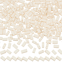 White 315Pcs 2-Hole Baking Paint Glass Seed Beads, Rectangle, White, 5x2.5x2mm, Hole: 0.8mm
