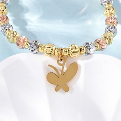 Бабочка Браслеты из латуни, с 304 подвесками из нержавеющей стали, бабочка, 10-5/8 дюйм (27 см), Кулон : 12.5x11.5x1.5 мм