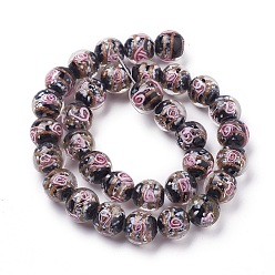 Black Handmade Gold Sand Lampwork  Beads Strands, Round, Black, 11~12mm, Hole: 1mm, about 33pcs/strand, 14.5 inch(37cm)