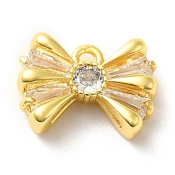Golden Brass Micro Pave Clear Cubic Zirconia Pendants, Bowknot Charms, Golden, 8.5x11.5x3mm, Hole: 1mm