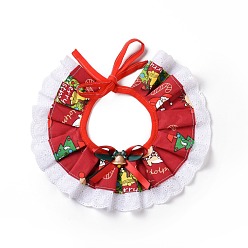 Red Cloth Pet's Christmas Lace Bandanas, Xmas Dog Cat Collar Bibs, with Resin Bells, Red, 865~880x11.5~11.7mm