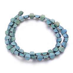 Green Plated Electroplated Non-magnetic Synthetic Hematite Beads Strands, Frosted, Trapezoid, Green Plated, 8x8x4mm, Hole: 1mm, about 52pcs/strand, 16.14 inch(41cm)