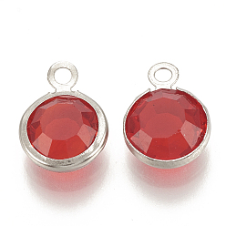 Красный Стеклянные прелести, с 304 вывод из нержавеющей стали, плоско-круглые, граненые, цвет нержавеющей стали, красные, 12x8.5x4 мм, отверстие : 1.5 мм