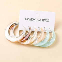 (52) Непрозрачная лаванда Акриловые серьги-кольца, кольцо с узором, платина, разноцветные, 45 мм, 3 пар / набор