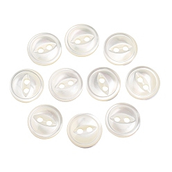 Coquillage De Mer Boutons en nacre naturelle style œil de chat, Boutons plats ronds à œil de poisson 2, couleur de coquillage, 11x1.5mm, Trou: 1.8mm