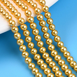 Золотистый Выпечка из окрашенного перламутрового стекла жемчужные бусинки, круглые, золотые, 4 мм, отверстие : 0.6 мм, около 103~104 шт / нитка, 15.75~15.94 дюйм (40~40.5 см)