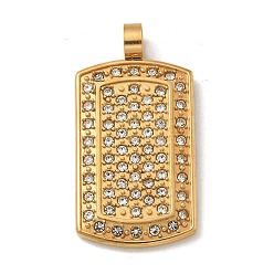 Настоящее золото 18K Ионное покрытие (ip) 304 штамповка из нержавеющей стали со стразами пустые бирки подвески, прямоугольный шарм, реальный 18 k позолоченный, 37.5x19.5x3 мм, отверстие : 5 мм