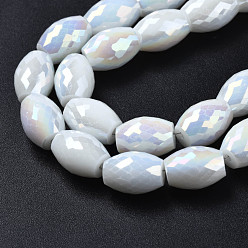 WhiteSmoke Electroplate Glass Beads Strands, AB Color Plated, Faceted, Oval, WhiteSmoke, 11x8mm, Hole: 1.2mm, about 60pcs/strand, 26.38 inch(67cm)