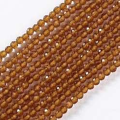 Темно-Золотистый Стеклянные бусины, граненые, круглые, темные золотарник, 2x2 мм, отверстие : 0.4 мм, около 183~187 шт / нитка, 13.38"~14.18" (34~36 см)