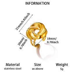 Others 304 Stainless Steel Cuff Open Rings, Golden, Knot, 18mm