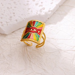 Rectangle 304 открытые манжеты из эмалированной нержавеющей стали, золотые, прямоугольные, 4~24 мм, размер США 8 1/2 (18.5 мм)