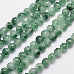 Vert Brins naturels et teints perles malaisie jade, ronde, imitation de fleurs de jade, verte, 8mm, Trou: 1.0mm, Environ 48 pcs/chapelet, 15 pouce