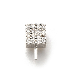Серебро Латунный микро-паве кубический цирконий, за половину пробурено бисера, без кадмия, без никеля и без свинца, кубические, серебряные, 10.5x6.5x7 мм, отверстие : 1.5 мм, штифты : 1 мм