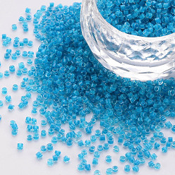 Deep Sky Blue Glass Cylinder Beads, Seed Beads, Inside Colours, Round Hole, Deep Sky Blue, 1.5~2x1~2mm, Hole: 0.8mm, about 8000pcs/bag, about 1pound/bag