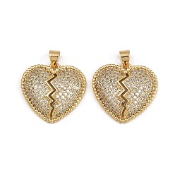 Настоящее золото 16K Латунные микро проложить кубического циркония подвески, сердце, реальный 16 k позолоченный, 21x22x5 мм, отверстие : 4x4.5 мм