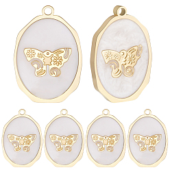 Снежный 10шт ионное покрытие (ip) 316 хирургические подвески из нержавеющей стали, без никеля , с эмалью, овал с подвеской в виде бабочки, реальный 18 k позолоченный, снег, 17x12x1.5 мм, отверстие : 1.2 мм