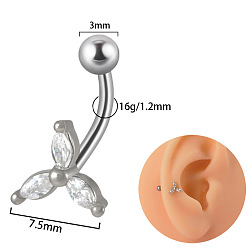 Цветок G23 серьги-гвоздики с изогнутой штангой и прозрачным кубическим цирконием из титана, платина, цветок, Длина стержня: 8мм, штифты : 1.2 мм