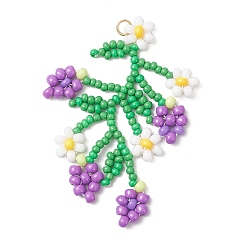 Оранжевый Большие подвески из стеклянных бусин, цветок, оранжевые, 50.5x30.5x3.5 мм, отверстие : 2.5 мм