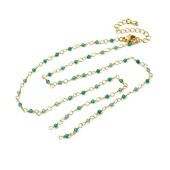 Зеленый агат Цепи латуни ожерелье решений, с натуральным зеленым агатом, стойки покрытие, долговечный, реальный 18 k позолоченный, 18.82 дюйм (47.8 см)