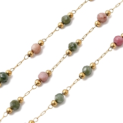 Золотой Цепи из натурального индийского агата ручной работы и 316 круглозвенные из нержавеющей стали, пайки, с катушкой, золотые, Коннекторы : 2x0.5x0.2 мм, около 16.40 футов (5 м) / рулон