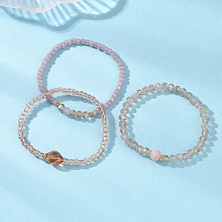 (52) Непрозрачная лаванда 3шт 3 стили стеклянные бусины эластичные браслеты для женщин, круглые, разноцветные, бусины : 3~6 мм, внутренний диаметр: 2-1/8~2-1/8 дюйм (5.3~5.5 см)