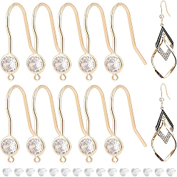 Настоящее золото 18K 12 шт латунные серьги крючки, с кубическим цирконием и вертикальной петлей, с 30 пластиковыми ушными гайками, без никеля , реальный 18 k позолоченный, 18x4.5 мм, отверстие : 1 мм, 20 датчик, штифты : 0.8 мм