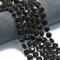 Обсидиан Природные обсидиана бисер нитей, граненый шестиугольный разрез, плоско-круглые, с бисером, 10~10.5x6 мм, отверстие : 1 мм, около 31~32 шт / нитка, 15.35''~15.55'' (39~39.5 см)