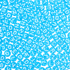 Темно-Голубой 1000 шт прозрачные акриловые бусины, горизонтальное отверстие, cmешанные буквы, плоско-круглые, глубокое синее небо, 7x4 мм, отверстие : 1.5 мм