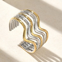 Золотой & Цвет Нержавеющей Стали 304 Многослойные открытые кольца-манжеты из нержавеющей стали для женщин, ионное покрытие (ip), золотые и нержавеющая сталь цвет, 16 мм, внутренний диаметр: 19 мм