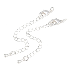 Посеребрённый Латунный удлинитель бордюрной цепи, цепочки с застежками-карабинами и подвесками-каплями, 925 серебро покрытием, 71 мм