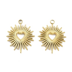 Настоящее золото 18K Ионное покрытие (ip) 316l подвески из хирургической нержавеющей стали, без никеля , солнце с сердечным очарованием, реальный 18 k позолоченный, 22.5x18x1.5 мм, отверстие : 2 мм