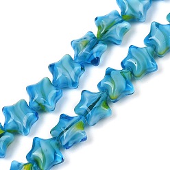 Темно-Голубой Ручной работы тысячецветник стеклянные бусины нитки, звезда, глубокое синее небо, 11~12x12x7~8 мм, отверстие : 0.8 мм, около 49~50 шт / нитка, 19.88~20.28'' (50.5~51.5 см)