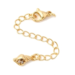 Настоящее золото 18K Удлинитель цепочки из латуни с микропаве и прозрачным кубическим цирконием, Цепочки с застежками-карабинами и подвеской в форме ракушки., реальный 18 k позолоченный, 73 мм, отверстие : 2.7 мм