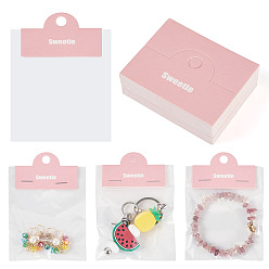 Pink 100шт. складные бумажные карточки с цветочным рисунком для оформления витрин, с 100 целлофановыми пакетами OPP, прямоугольные, розовые, 5x6.4x0.035 см, 100 шт / комплект