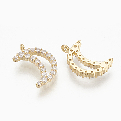 Настоящее золото 18K Латунные микро проложить кубического циркония прелести, луна, без никеля , реальный 18 k позолоченный, 12x8x1.5 мм, отверстие : 1 мм