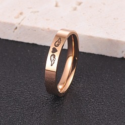 Розовое Золото Узор в виде крыльев сердца 304 кольца из нержавеющей стали, розовое золото , размер США 6 (16.5 мм)