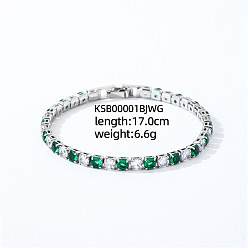 Зеленый Латунные браслеты-слайдеры с микропаве из кубического циркония для женщин, квадратный, зелёные, внутренний диаметр: 6-3/4 дюйм (17 см)