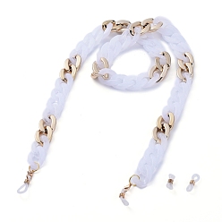White Eyeglasses Chains, Neck Strap for Eyeglasses, with CCB Plastic & Acrylic Curb Chains, Alloy Lobster Claw Clasps and Rubber Loop Ends, White, 27.91 inch(70.9cm)