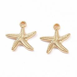 Golden PVD Vacuum Plating 304 Stainless Steel Charms, Long-Lasting Plated, Starfish, Golden, 15x14.5x2mm, Hole: 1.6mm