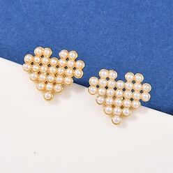 Настоящее золото 18K Серьги-гвоздики в форме сердца из латунного АБС-пластика с жемчугом, долговечный, стойки покрытие, реальный 18 k позолоченный, 14x16 мм