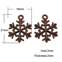 Red Copper Tibetan Style Alloy Pendants, Cadmium Free & Nickel Free & Lead Free, Snowflake, for Christmas, Red Copper, 21x16x2mm, Hole: 2mm