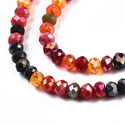 FireBrick Glass Beads Strands, AB Color Plated, Faceted, Rondelle, FireBrick, 3.5x3mm, Hole: 0.8mm, about 132~140pcs/strand, 14.80 inch~15.16 inch(37.6cm~38.5cm)