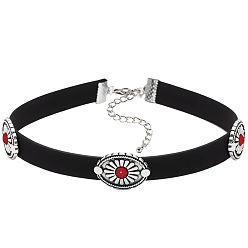 Красный Овальные ожерелья-чокеры из черного бархата с имитацией бирюзы и смолы в стиле богемии, античное серебро, красные, 11.85 дюйм (30.1 см)