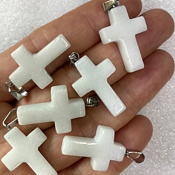 White Jade Natural White Jade Pendants, with Platinum Tone Brass Findings, Cross, 25x18mm