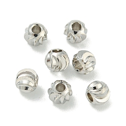 Платина Латунные бусины с реечным покрытием, долговечный, без свинца, без никеля и без кадмия, круглый с текстурой, платина, 4x3.5 мм, отверстие : 1.5 мм