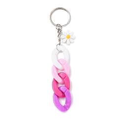 Colorful Acrylic Curb Chain Keychain, with Resin Daisy Charm and Iron Keychain Ring, Colorful, 12.8~13cm