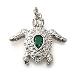 Платина Латунные микро проложить кубического циркония подвески, без кадмия и без свинца, прелести морской черепахи, с целью перехода в кольце, платина, 22.5x24.5x4 мм, отверстие : 3 мм