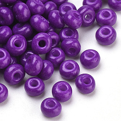 Dark Violet Baking Paint Glass Seed Beads, Round, Dark Violet, 4~4.5x3mm, Hole: 1~1.2mm, about 4500pcs/bag, about 450g/bag