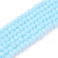 Светло-голубой Непрозрачный сплошной цвет имитация нефрита стеклянные бусины пряди, граненые, рондель, светло-голубой, 2.3~2.7x1.5 мм, отверстие : 0.4 мм, около 135~140 шт / нитка, 26~27 см